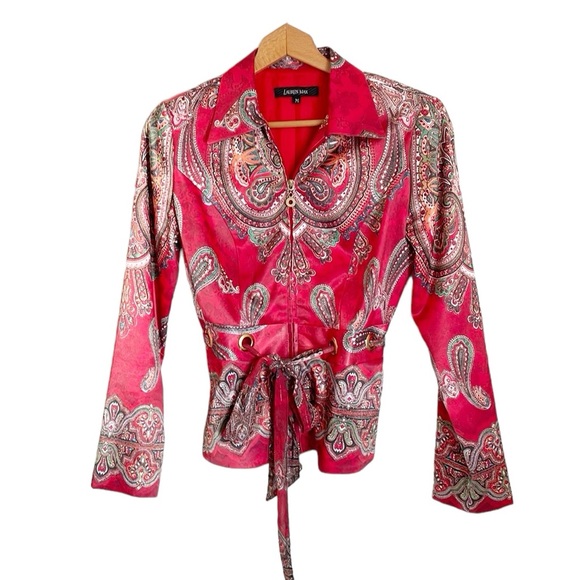 lauren Max Jackets & Blazers - Vintage Lauren Max Red Paisley Print Front Zip Belted Blazer Jacket size M